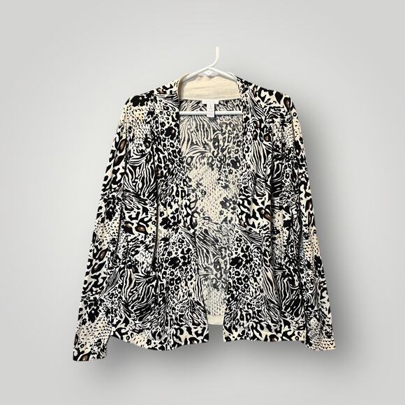 Chicos Cardigan Women’s Size 1/Medium Open Front Leopard Print Soft Cotton Rayon - Picture 1 of 9